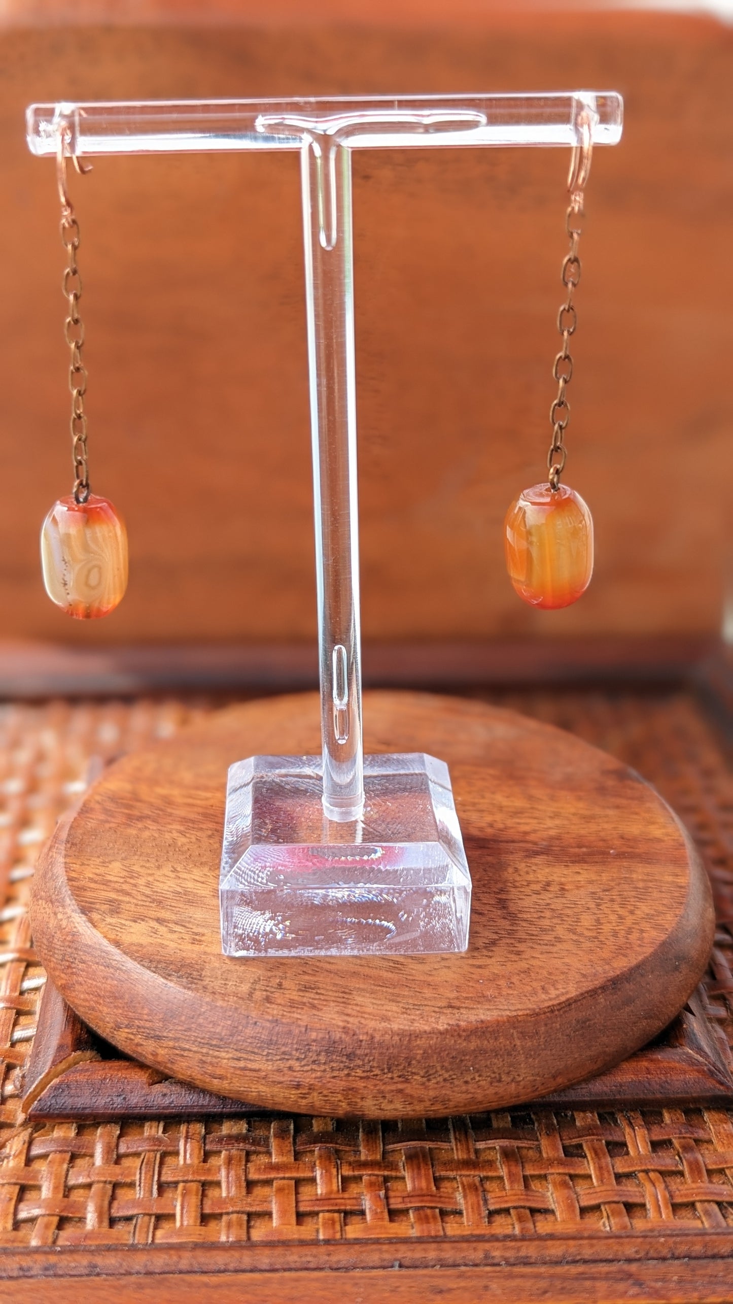 Sardonyx and Copper Chain Earrings