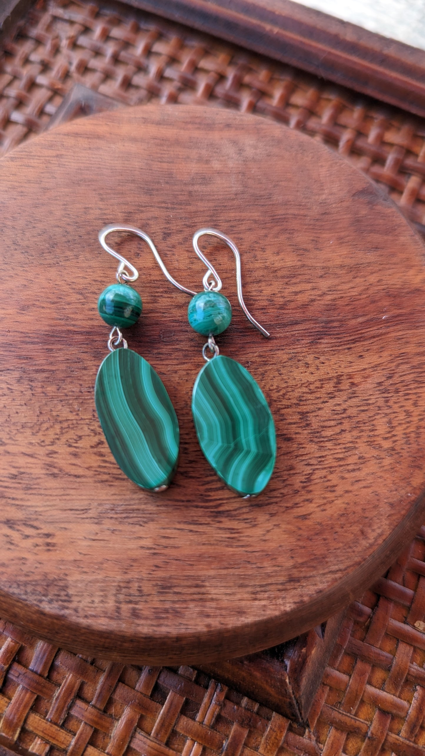 Double Malachite Drop Earrings