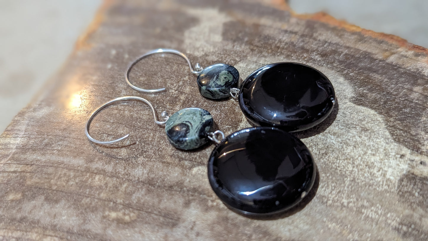 Kambaba Jasper and Black Onyx Earrings
