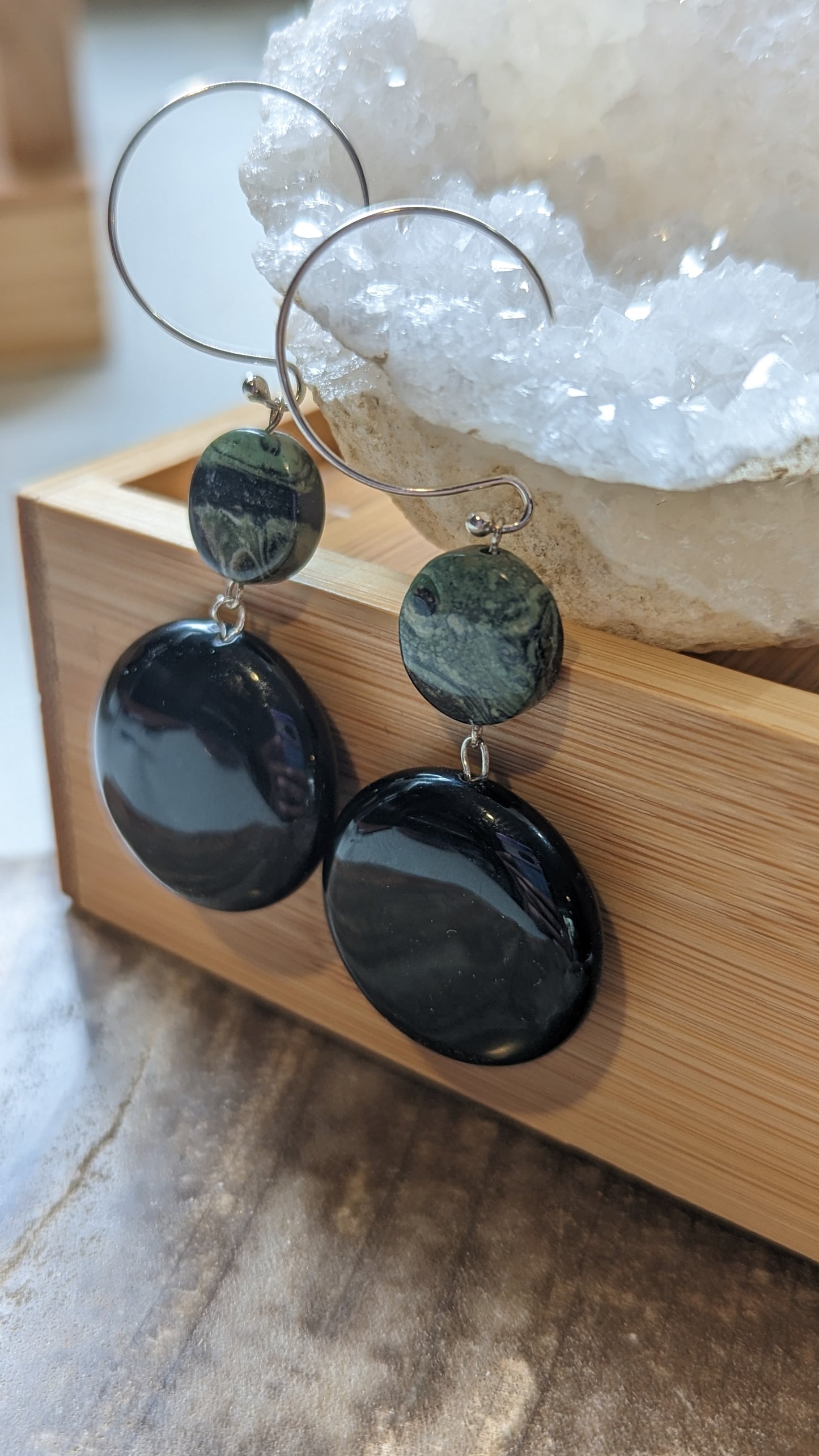 Kambaba Jasper and Black Onyx Earrings