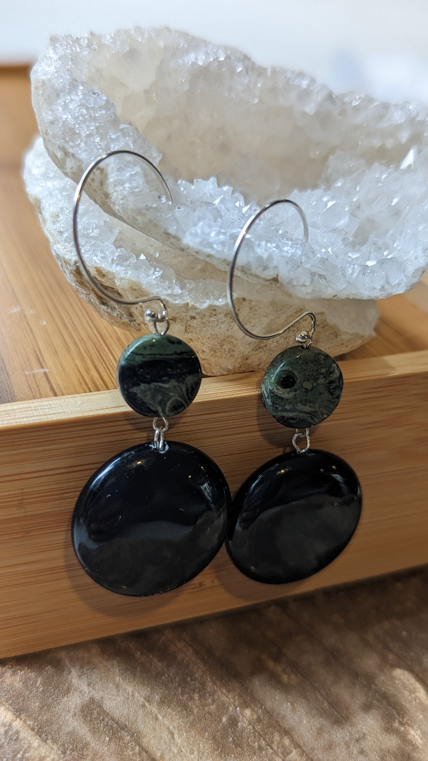 Kambaba Jasper and Black Onyx Earrings