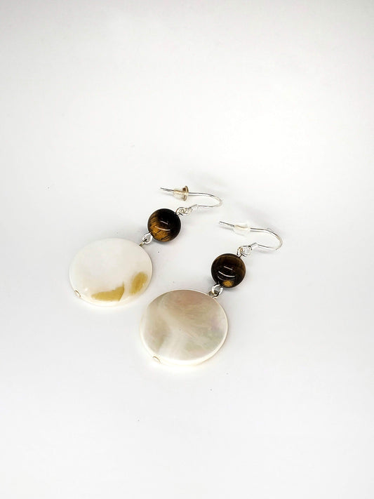 Tiger's Eye and Shell Earrings