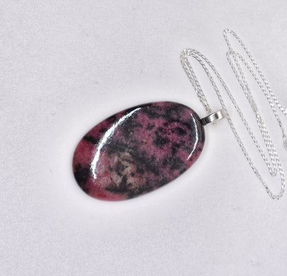 Rhodonite Pendant - 22 inch Sterling Silver Chain