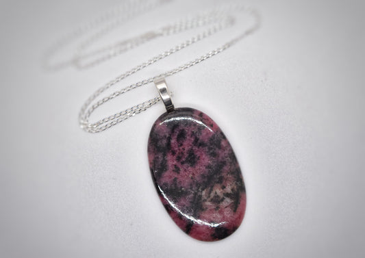 Rhodonite Pendant - 22 inch Sterling Silver Chain